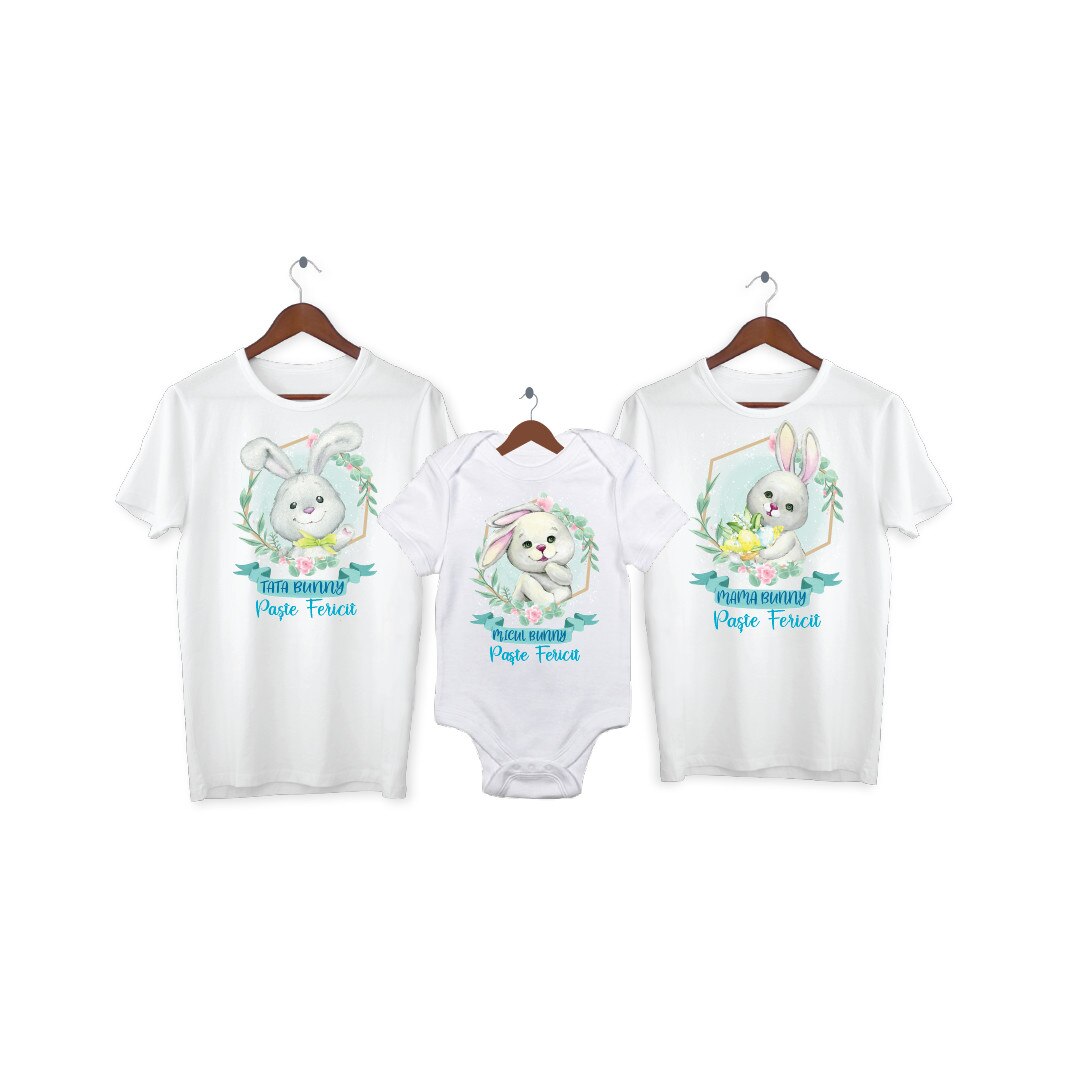 Set 2 tricouri si 1 body personalizate Paste Fericit, My Way, 28AI, Alb, 100% bumbac, S