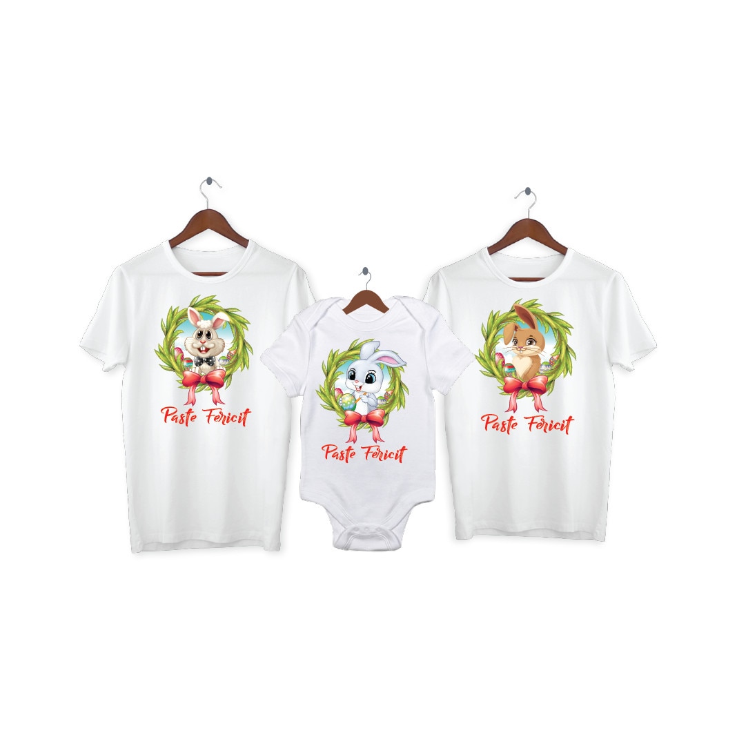 Set 2 tricouri si 1 body personalizate Paste Fericit, My Way, 29AI, Alb, 100% bumbac, S