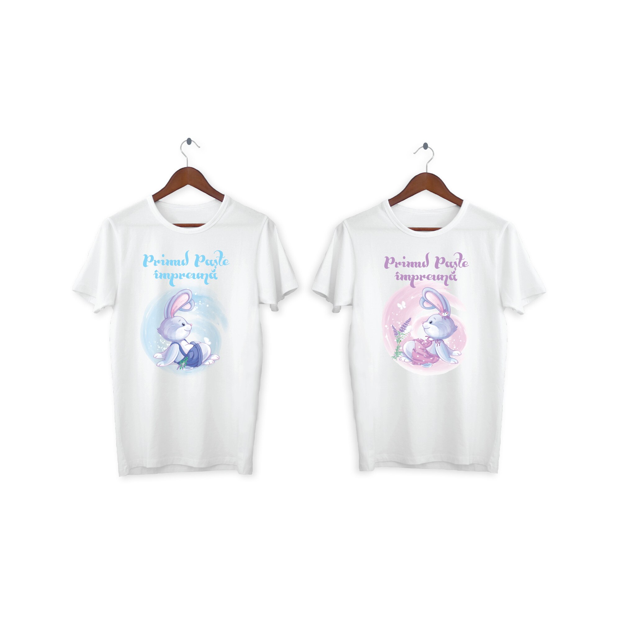 Set 2 tricouri cuplu personalizate Paste, My Way, 23AI, Alb, 100% bumbac, S