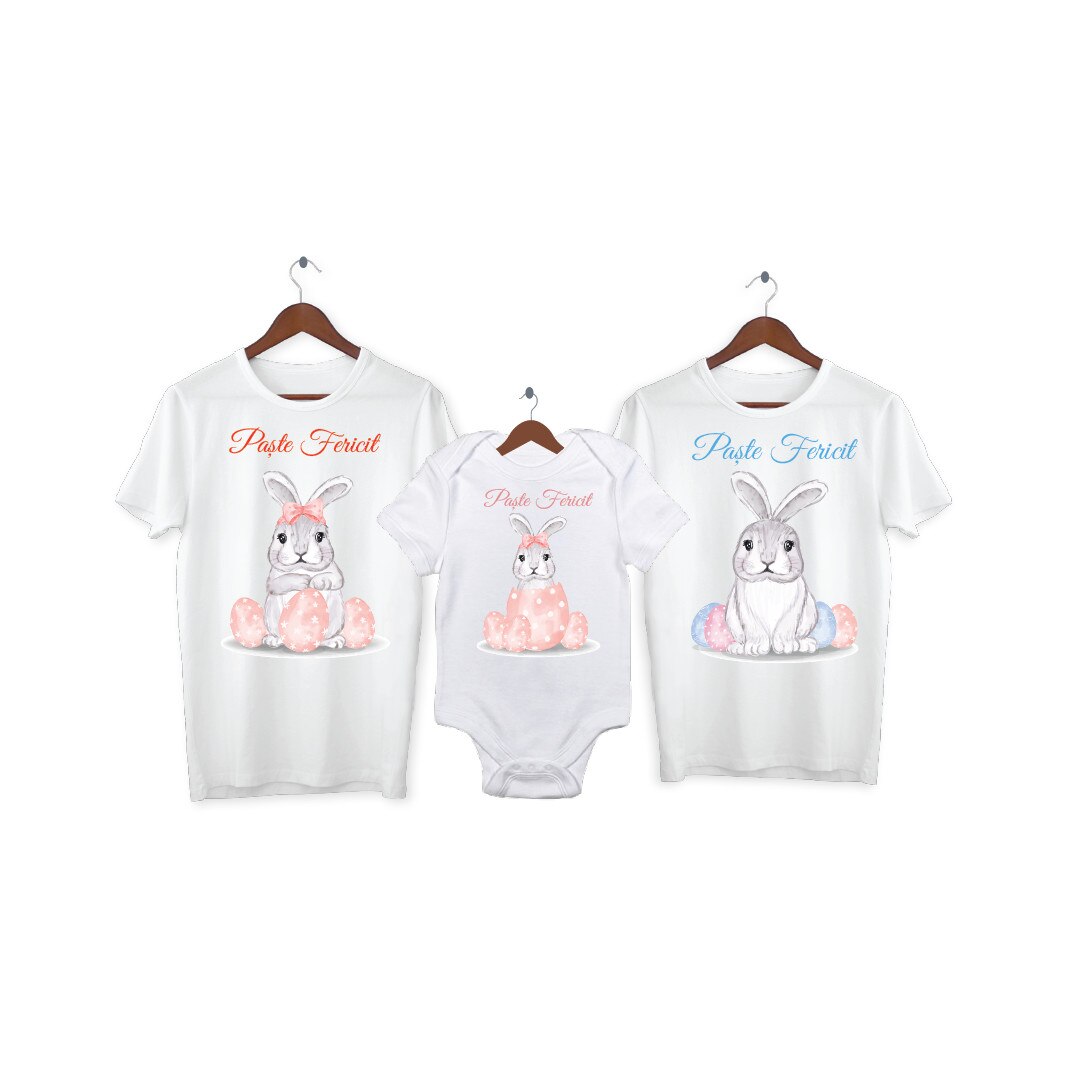 Set 2 tricouri si 1 body personalizate Paste Fericit, My Way, 34AI, Alb, 100% bumbac, S