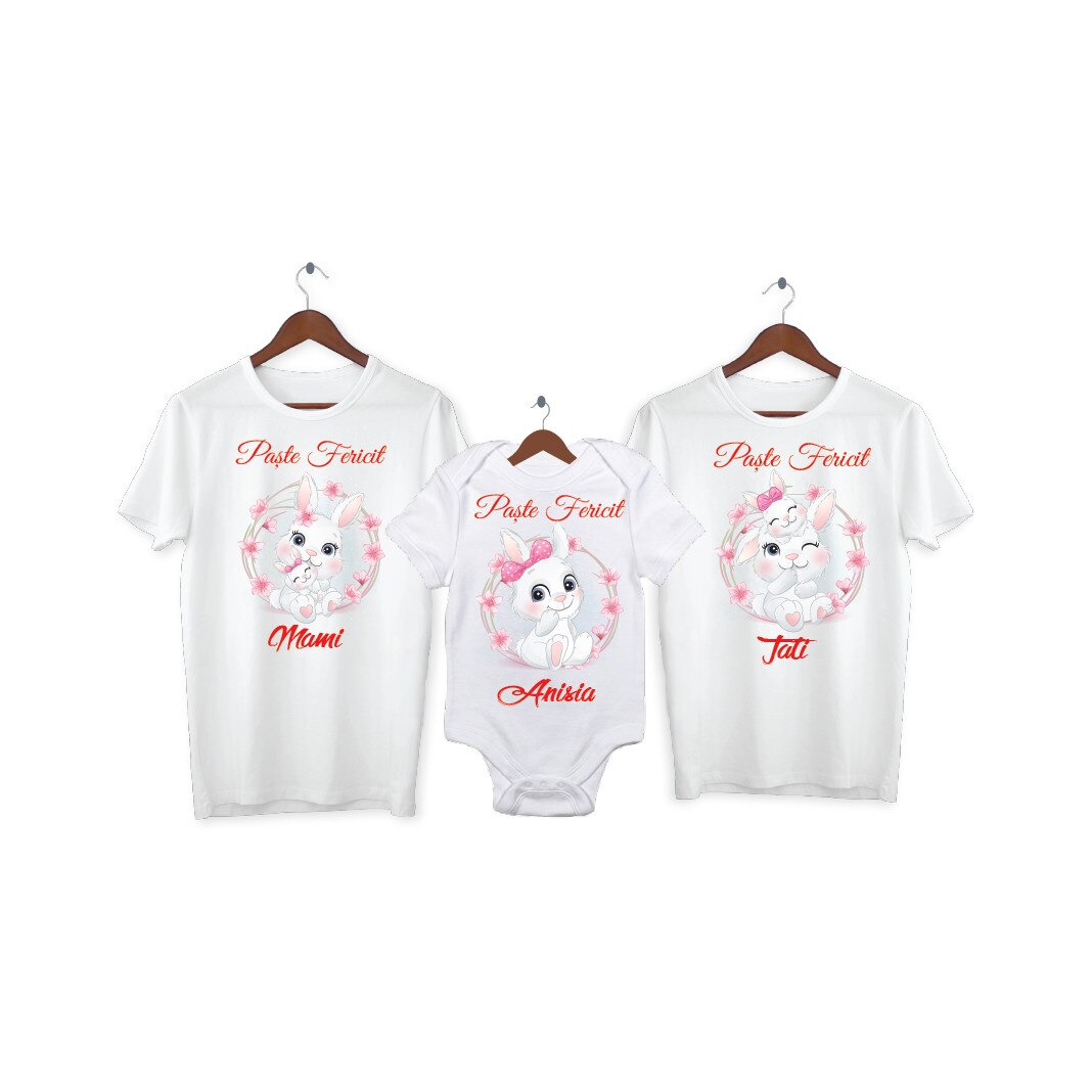 Set 2 tricouri si 1 body personalizate Paste Fericit, My Way, 32AI, Alb, 100% bumbac, S
