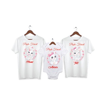 Set 2 tricouri si 1 body personalizate Paste Fericit, My Way, 32AI, Alb, 100% bumbac, S Set 2 tricouri si 1 body personalizate Paste Fericit, My Way, 32AI, Alb, 100% bumbac, S