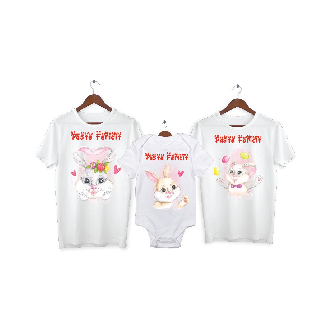 Set 2 tricouri si 1 body personalizate Paste Fericit, My Way, 45AI, Alb, 100% bumbac, S