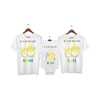 Set 2 tricouri si 1 body personalizate Paste Fericit, My Way, 43AI, Alb, 100% bumbac, S Set 2 tricouri si 1 body personalizate Paste Fericit, My Way, 43AI, Alb, 100% bumbac, S
