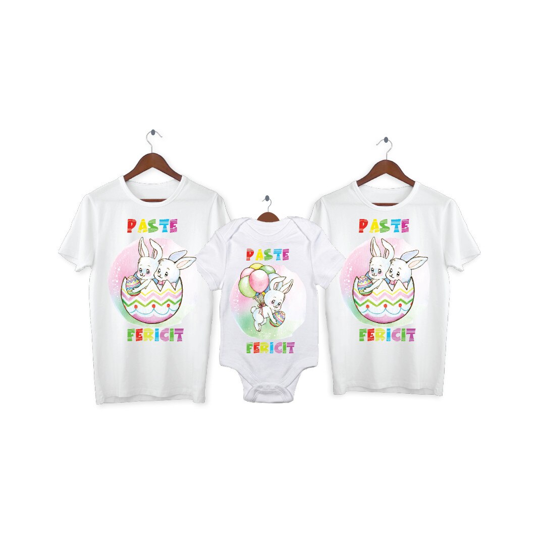 Set 2 tricouri si 1 body personalizate Paste Fericit, My Way, 47AI, Alb, 100% bumbac, S