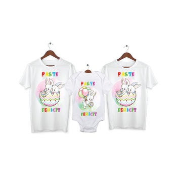 Set 2 tricouri si 1 body personalizate Paste Fericit, My Way, 47AI, Alb, 100% bumbac, S Set 2 tricouri si 1 body personalizate Paste Fericit, My Way, 47AI, Alb, 100% bumbac, S