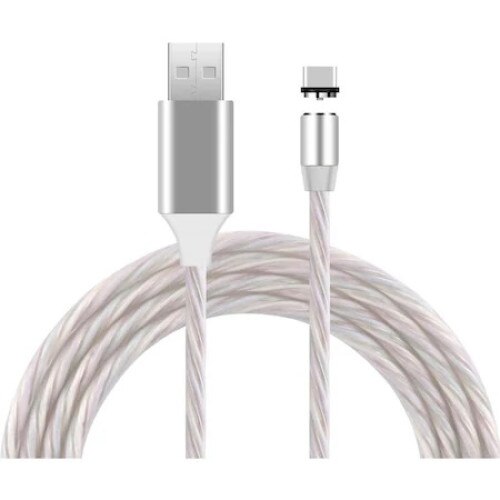 Cablu 3in1 cu led alb incarcare magnetic lightning cu 3 adaptoare incluse pentru iPhone, tip c si micro usb