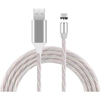 Cablu 3in1 cu led alb incarcare magnetic lightning cu 3 adaptoare incluse pentru iPhone, tip c si micro usb Cablu 3in1 cu led alb incarcare magnetic lightning cu 3 adaptoare incluse pentru iPhone, tip c si micro usb