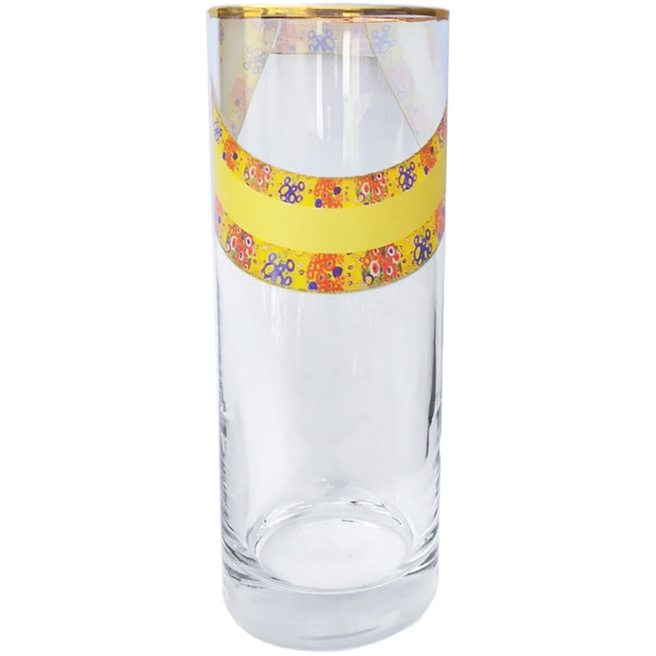 Чаша SmartDecor 6135, Стъкло, 420 мл, Златен банд с мотиви от Целувката