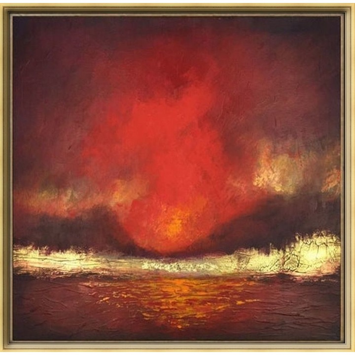 Apus de soare 130x130cm Tablou cu Peisaj abstract modern 3D, Tablou pictat manual ulei pe panza