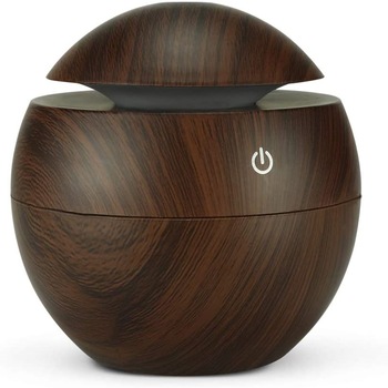 Difuzor de aromoterapie cu ultrasunete si umidificator cu LED, Rotund, 130 ml, Maro Difuzor de aromoterapie cu ultrasunete si umidificator cu LED, Rotund, 130 ml, Maro
