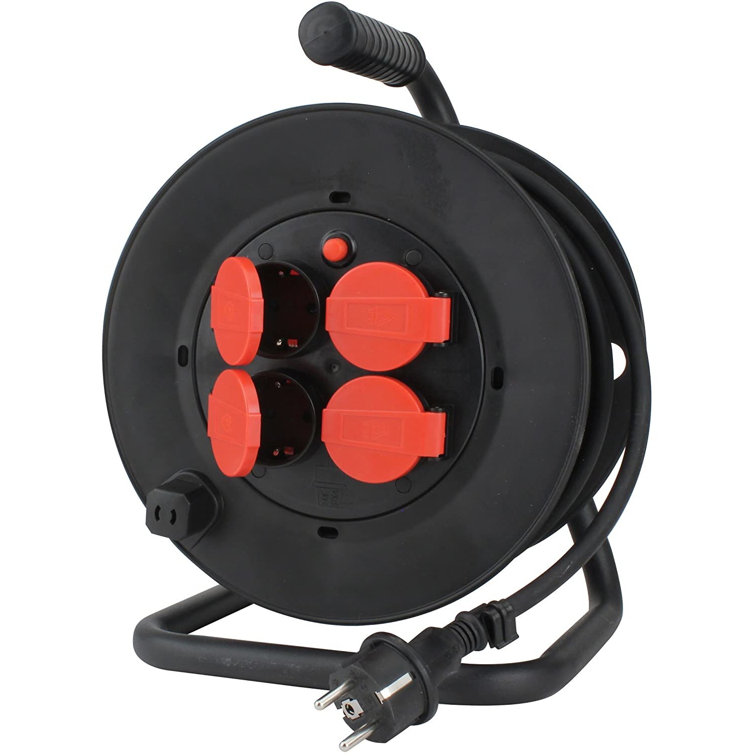 Prelungitor tambur cu impamantare, suport metalic, IP44, Unitec, 4 posturi, 25 m