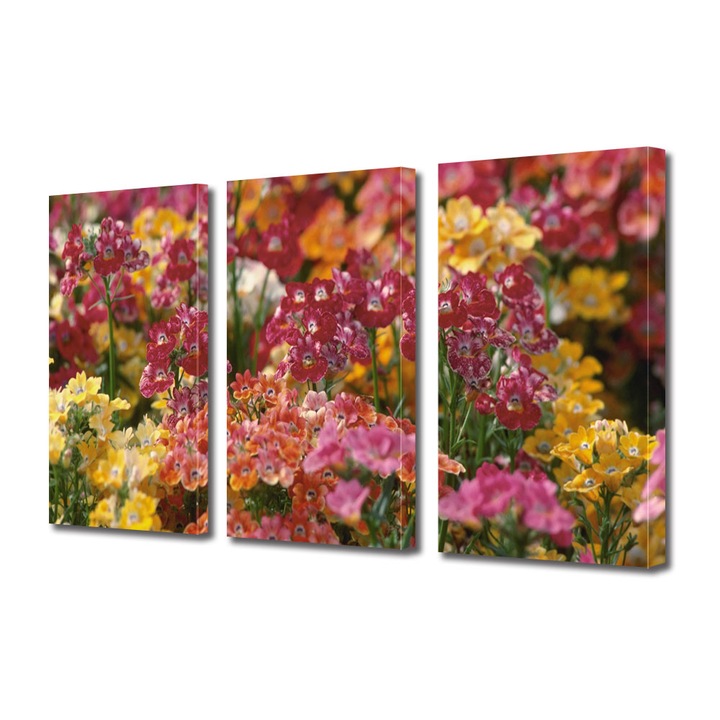 Tablou Multicanvas 3 Piese Flori, Aglomeratie de flori, 90 x 180 cm