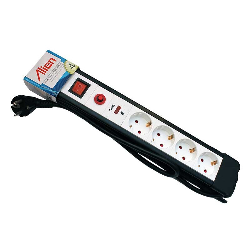 Prelungitor cu protectie la supratensiune Alien, 4 prize Schuko, intrerupator, cordon 1.5m