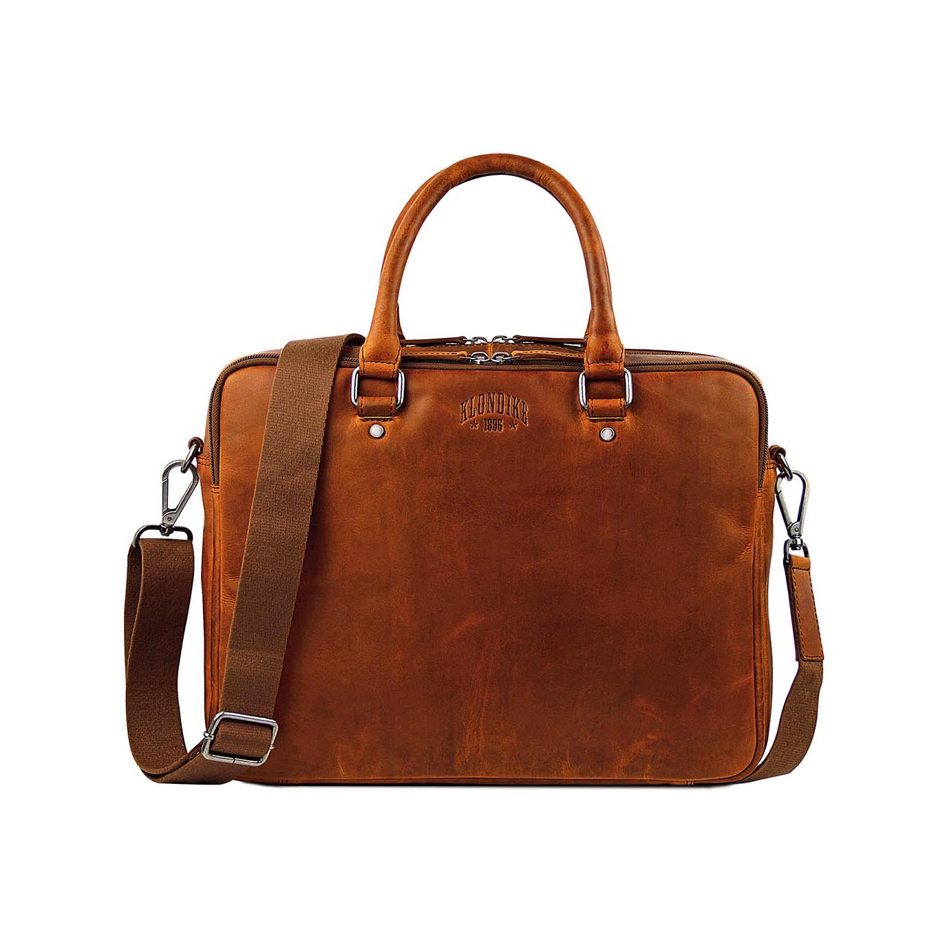 Geanta de laptop din piele naturala, Klondike, 13 inch, Maro coniac