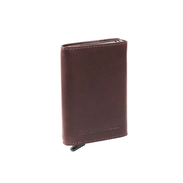 Portofel unisex cu suport pentru carduri, din piele naturala, The Chesterfield Brand, Lancaster, cu protectie anti scanare RFID, Maro inchis