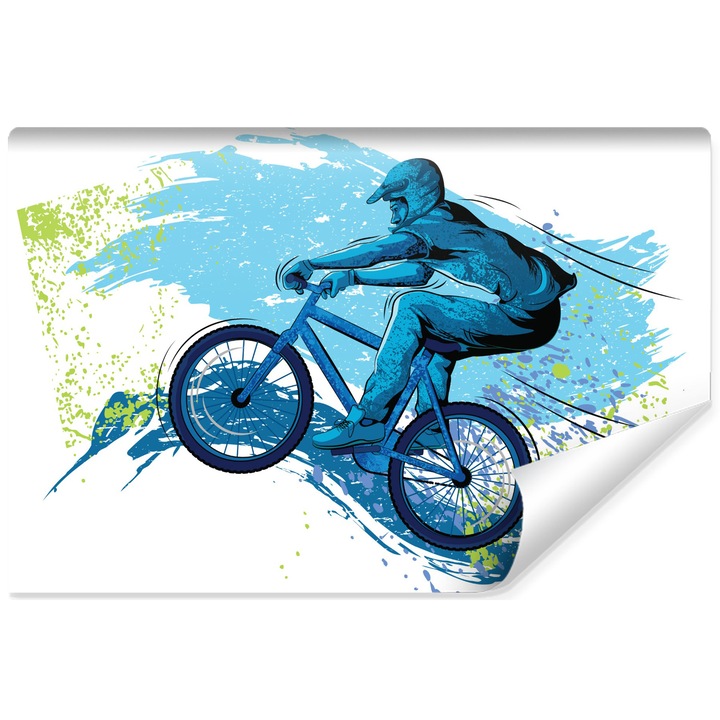 Fototapet pentru baieti sport bicicleta casca 180cm x 120cm Colorat, Abstract, Fantezie, Decor 3D, Usor de curatat, Living