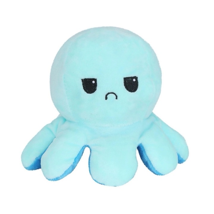 Jucarie din plus, Caracatita reversibila cu doua fete, trista si vesela, Albastru inchis/Albastru deschis