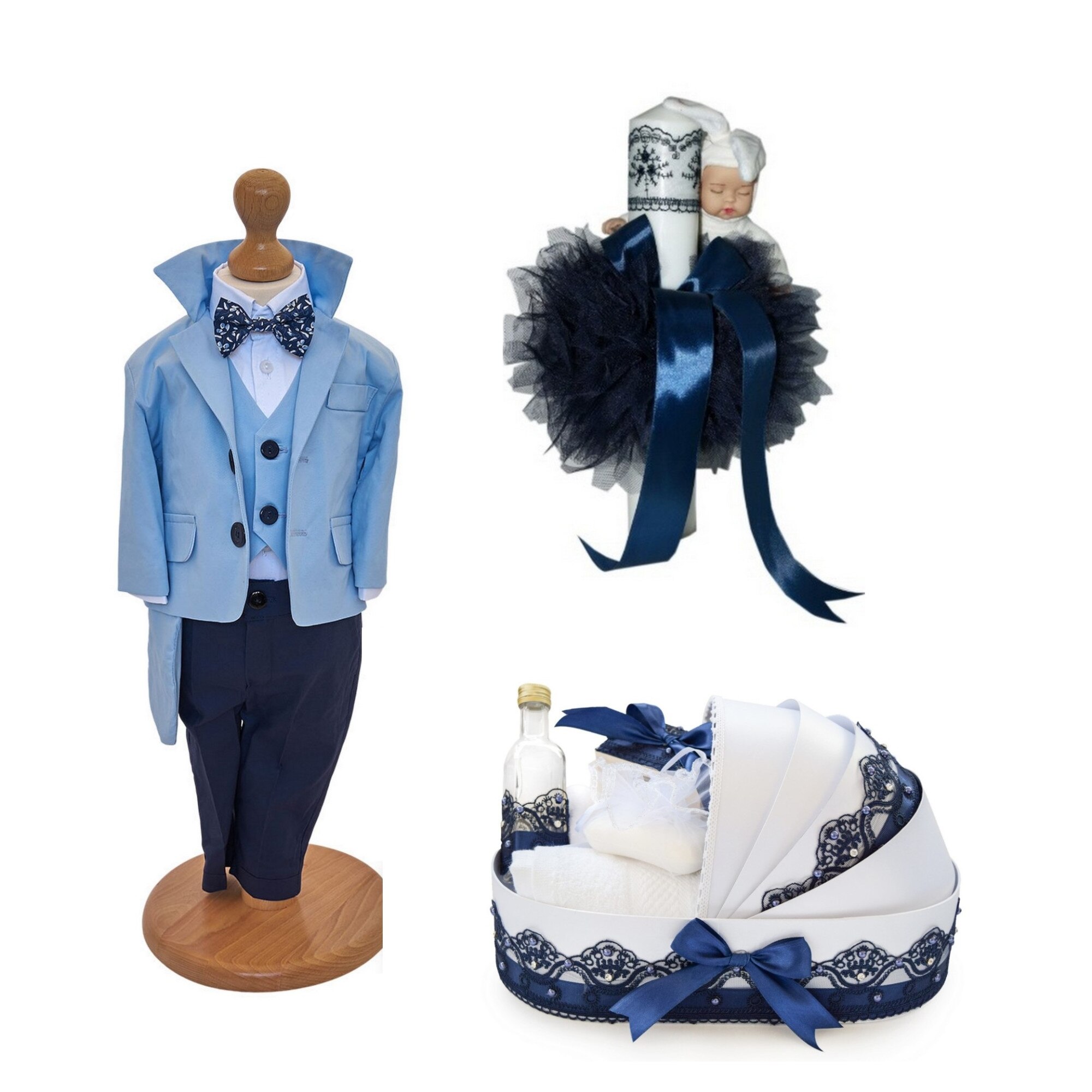 Trusou de botez complet, cu lumanare, prosoape din bumbac Odoras497