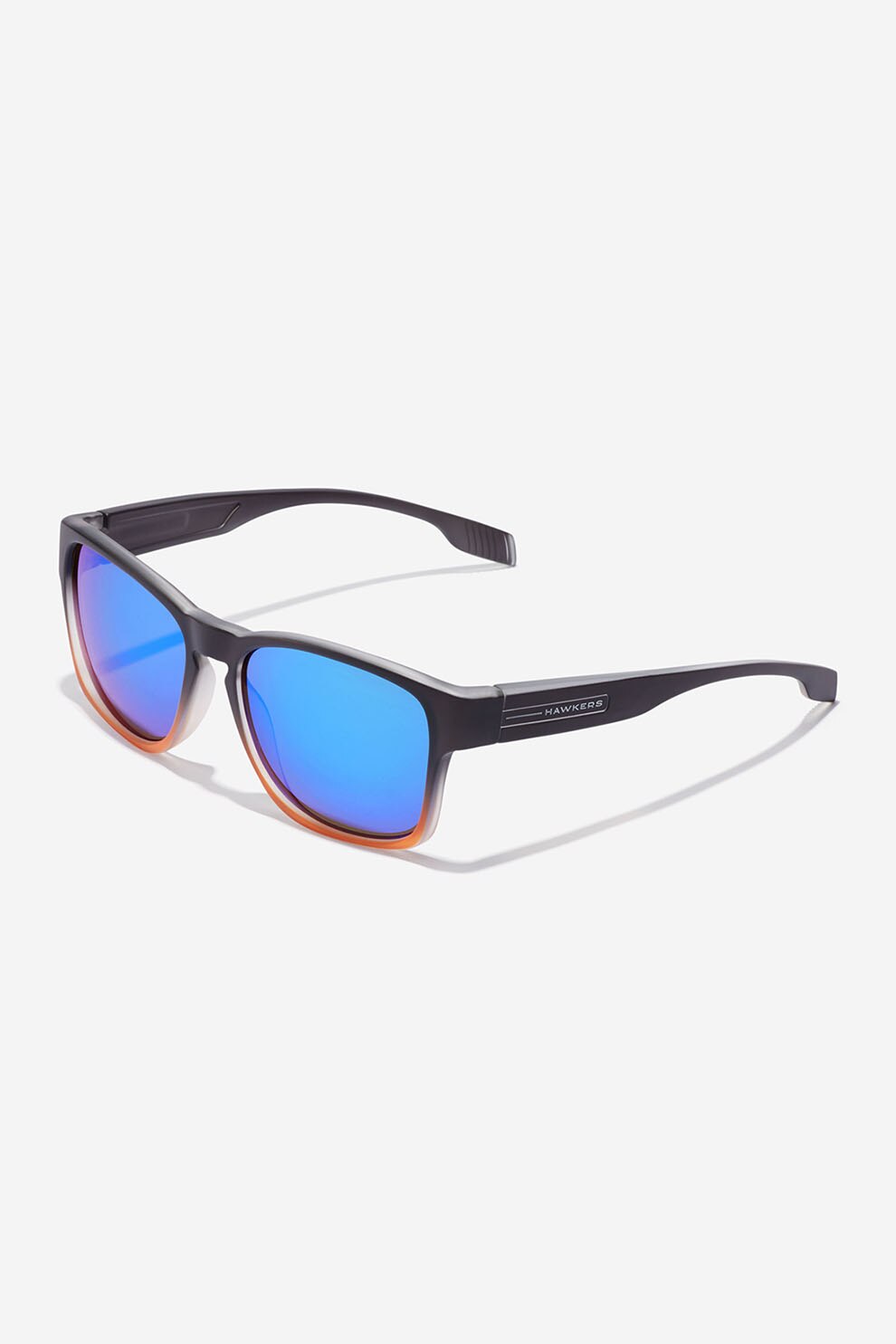 Hawkers, Ochelari de soare dreptunghiulari unisex cu lentile oglinda Core, Negru/Albastru/Oranj, 56-17-140 Standard