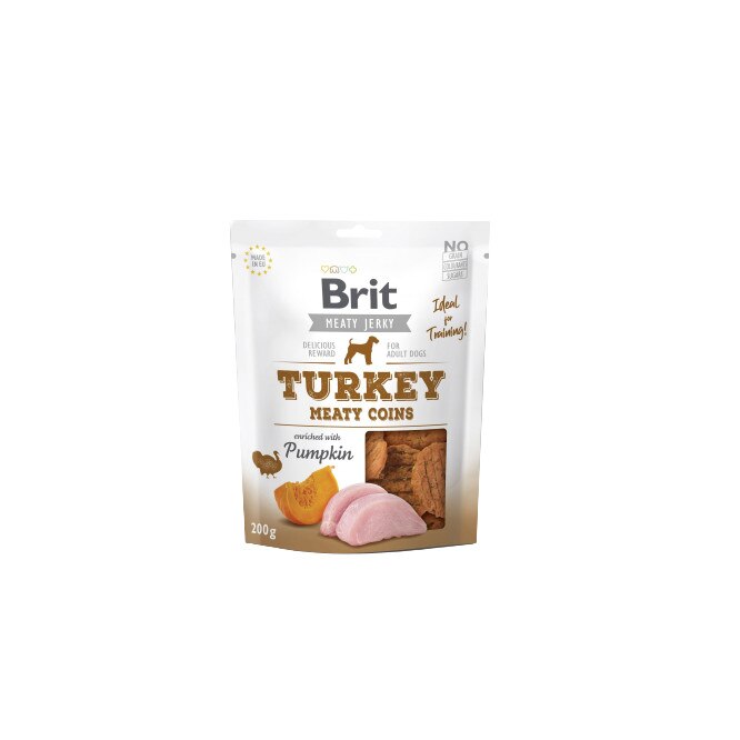 Recompense caini Brit Dog Jerky Turkey Meaty Coins 200 gr