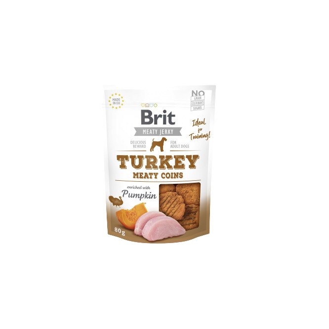 Recompense caini Brit Dog Jerky Turkey Meaty Coins 80 gr
