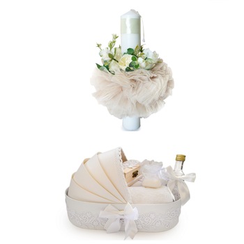 Trusou de botez complet, cu lumanare, prosoape din bumbac Odoras802 Trusou de botez complet, cu lumanare, prosoape din bumbac Odoras802