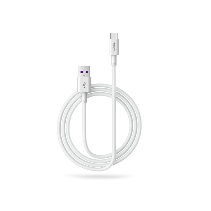 Devia USB - USB Type-C töltő- és adatkábel 1,5 m-es vezetékkel - Devia Shark Supercharge USB Type-C - 5A - fehér