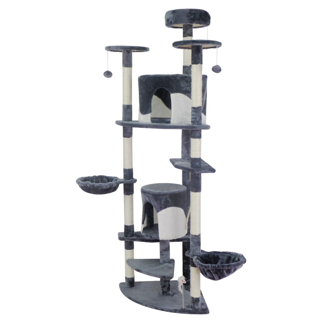 Ansamblu de joaca pentru pisici, Iso Trade, 12 spatii, 200 x 58 x 130 cm, Gri/Alb