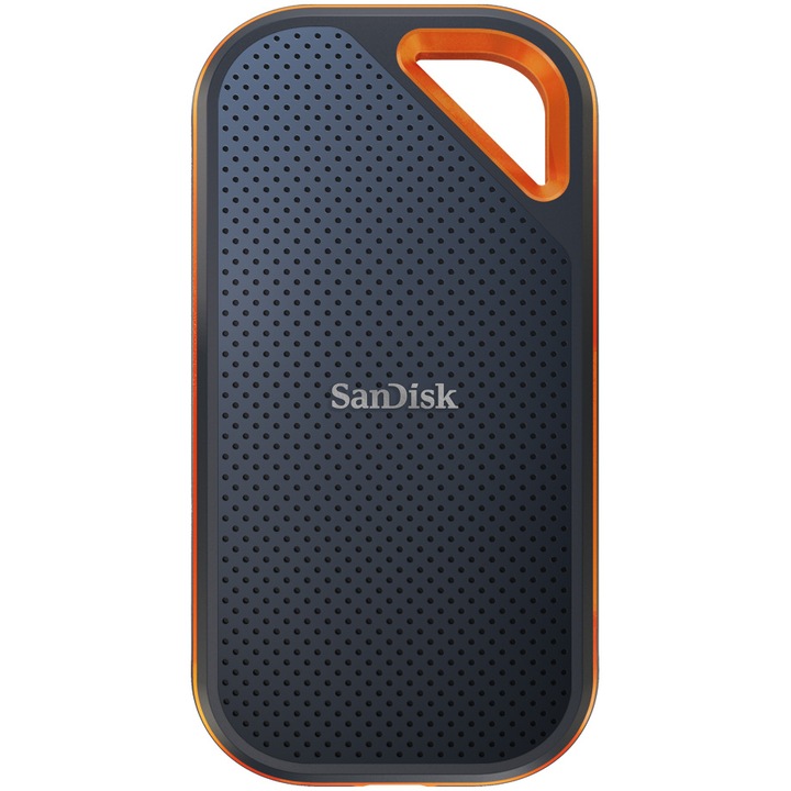 Външен SSD SanDisk Extreme PRO® V2, 4TB, NVMe, USB 3.2 Gen2x2, Алуминий, Защита IP55, Сив/Оранжев