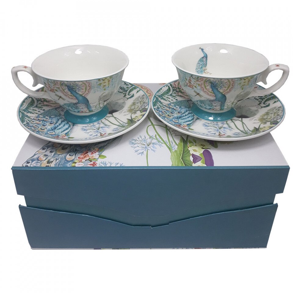 Set 2 cesti ceai Blue Peacock, Charisma, Portelan, 150 ml