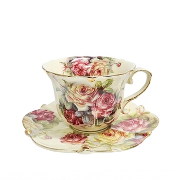 Set 2 cesti cu farfurii Valerie 180ml, Portelan, Vintage Set 2 cesti cu farfurii Valerie 180ml, Portelan, Vintage