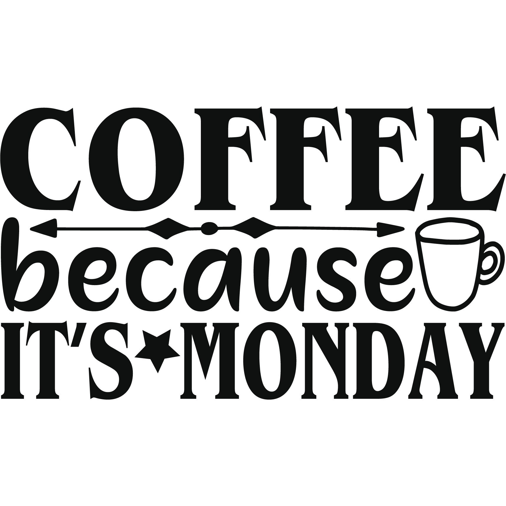 Sticker decorativ perete / geam, Coffee because it's Monday, 30x17 cm
