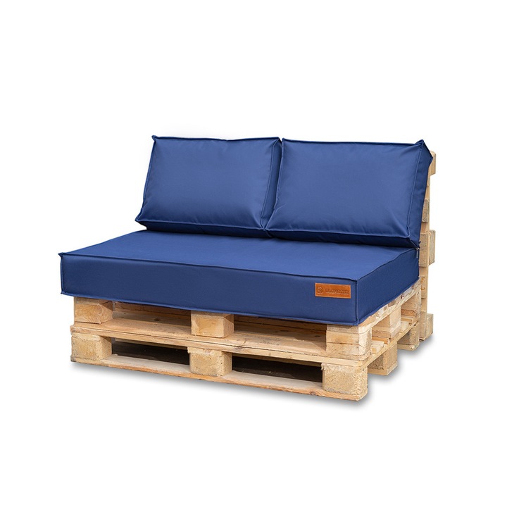 Комплект декоративни възглавници за мебели от палети, градински възглавници, възглавница за седалка + 2x възглавница за облегалка, тъмносиньо