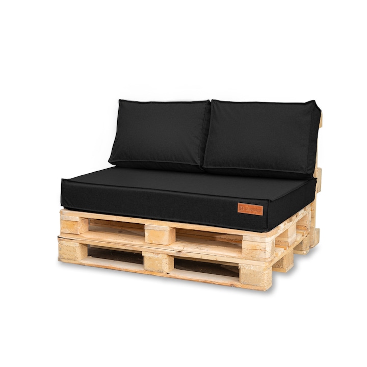 Комплект декоративни възглавници за мебели от палети, градински възглавници, възглавница за седалка + 2x възглавница за гръб, черни