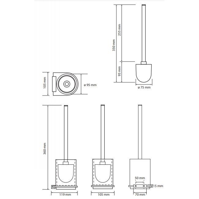 Perie wc cu suport de perete Bemeta Galla , maro-negru