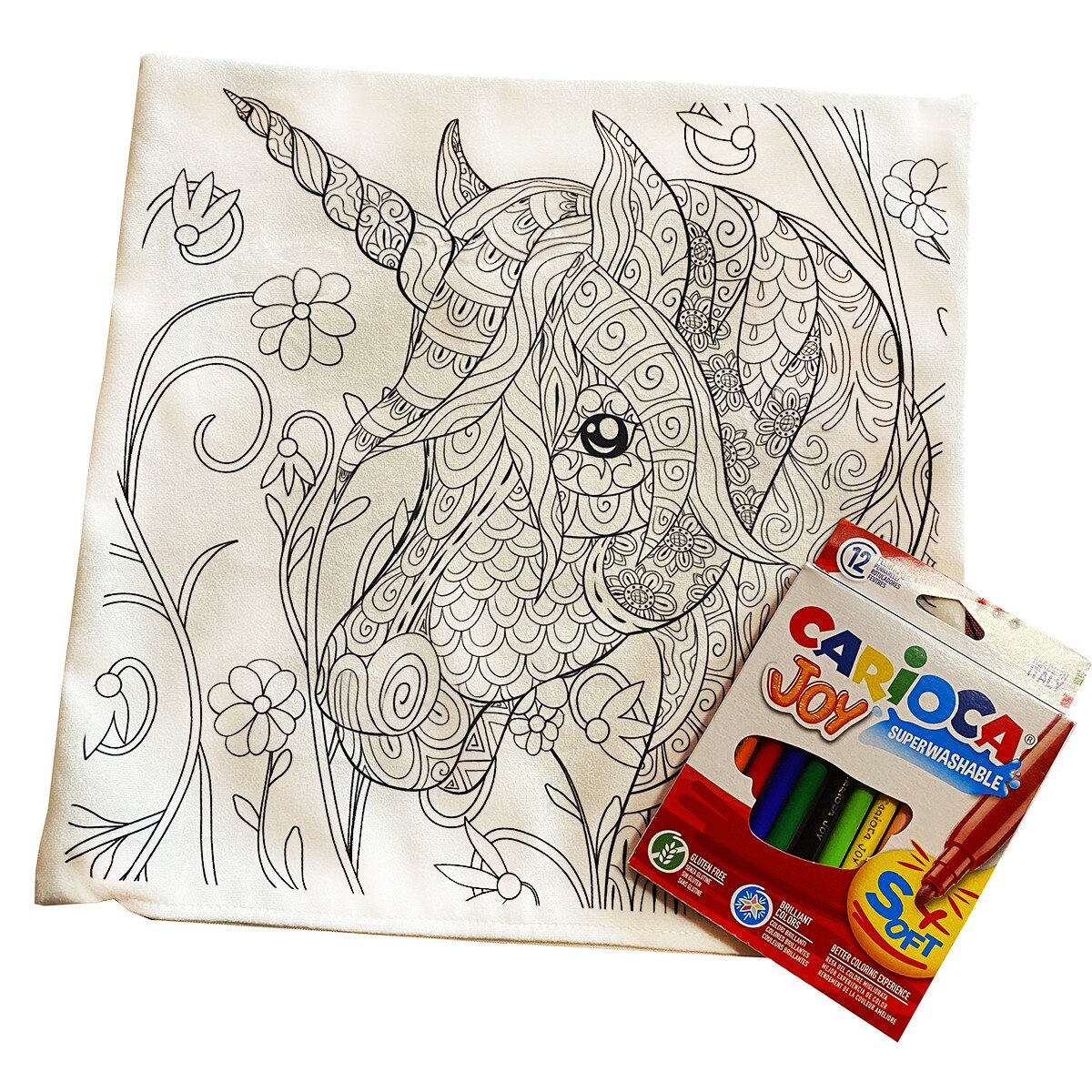 Set husa perna de colorat Unicorn 1 cu carioca superwashable, Dekoratex, 40 x 40 cm