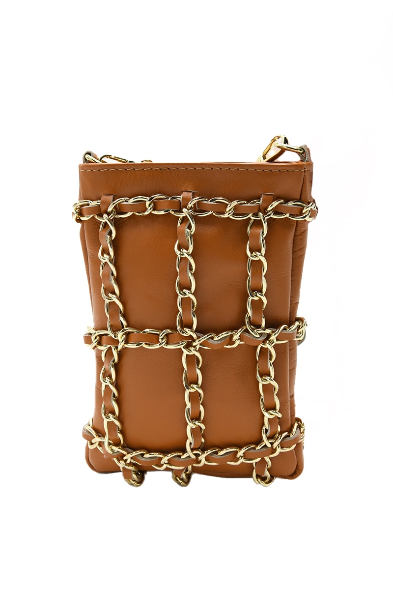 Geanta de ocazie Festa Da Firenze, din piele naturala tip sauvage, de mana si umar, maro coniac, LaRue