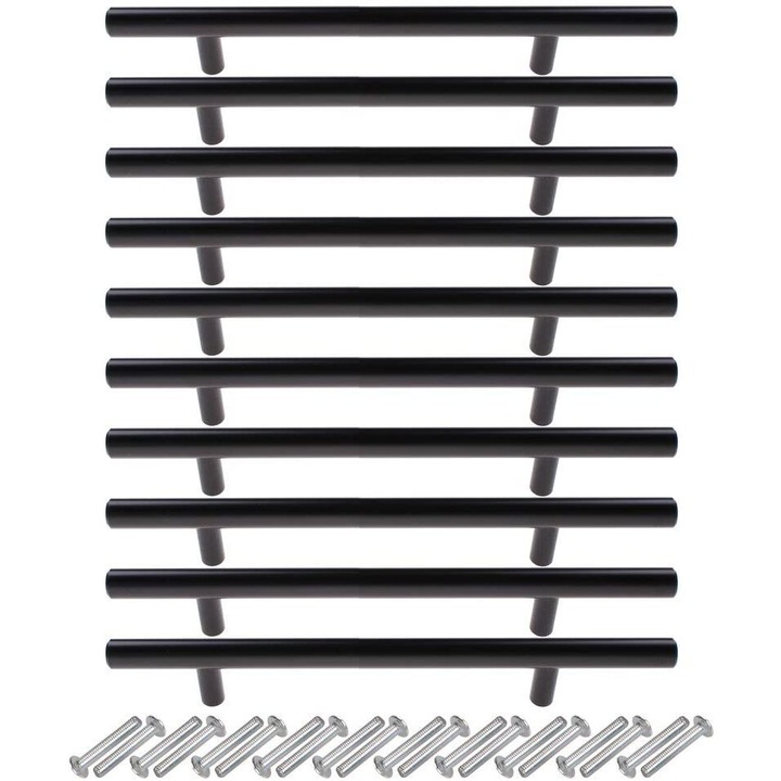 Set 10 manere mobilier si 20 suruburi montare STOEX, Aluminiu, 30x128x200 mm, Negru