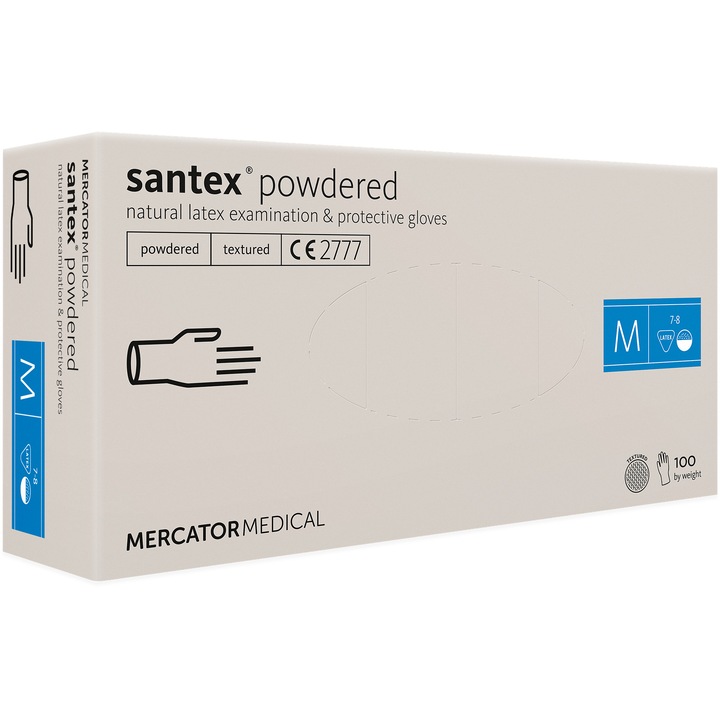 Mercator Medical Santex latex vizsgálati és védőkesztyű készlet, M méret, 100db