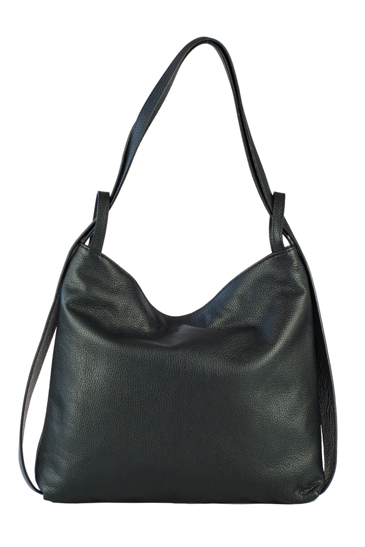 Geanta casual hobo Da Firenze, din piele naturala tip dollaro, de umar, cu barete incrucisate, negru, LaRue