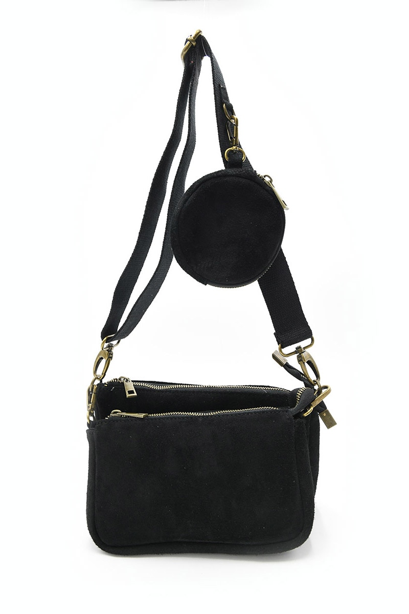 Geanta casual Giocoso Da Firenze, din piele intoarsa, 3-in-1, de umar, negru, LaRue