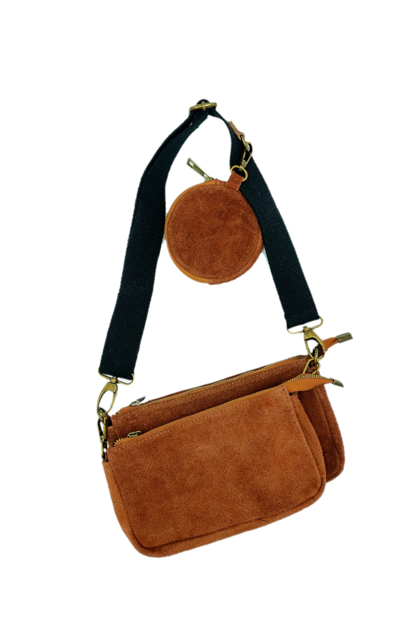 Geanta casual Giocoso Da Firenze, din piele intoarsa, 3-in-1, de umar, maro roscat, LaRue