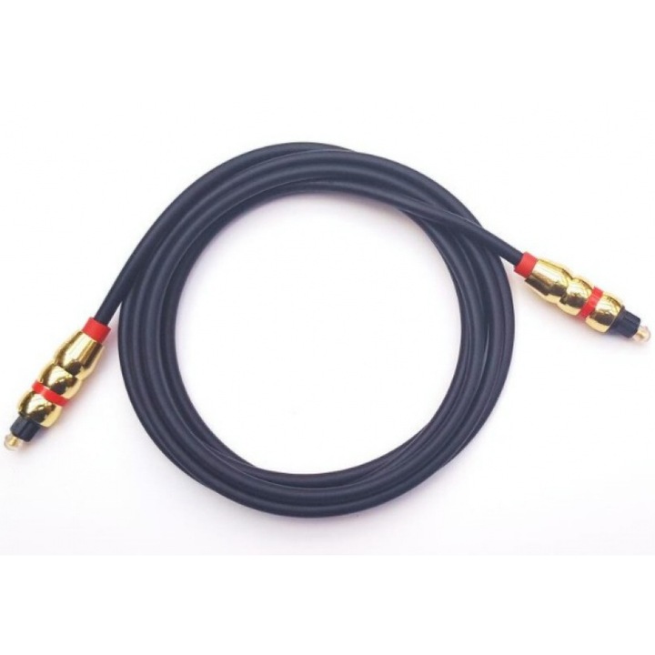 Kinetix Toslink Optikai kábel, S / Pdif-S / Pdif, 2 m, Aranyozott csatlakozók, Fekete