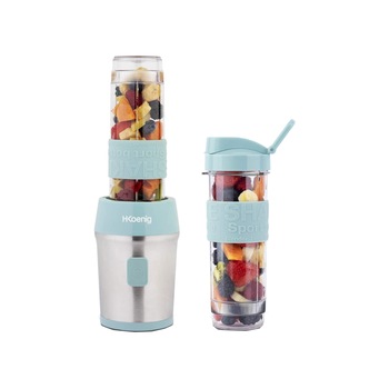 Mini blender portabil H.Koenig, SMOO16, 570 ml, smoothie travel, 300 W, 2 sticle portabile, foarte usor, 4 lame otel inoxidabil, fara BPA, compact, albastru Mini blender portabil H.Koenig, SMOO16, 570 ml, smoothie travel, 300 W, 2 sticle portabile, foarte usor, 4 lame otel inoxidabil, fara BPA, compact, albastru
