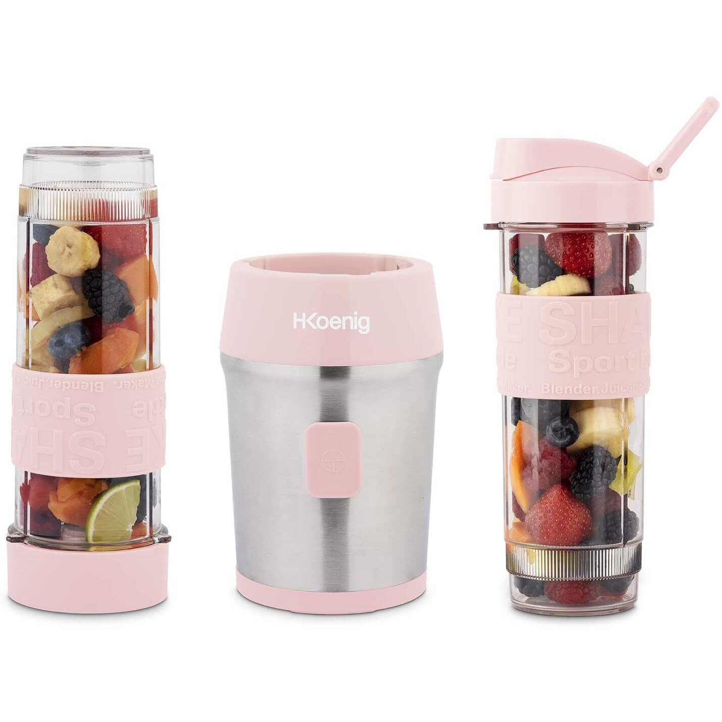 H.Koenig Mini batidora Smoothie maker Compacto 570mL SMOO9 Sin BPA Potente 300W, Batidora de Smoothie 2 Botellas Portátiles, 4 Cuchillas de Acero Inoxidable, Gris