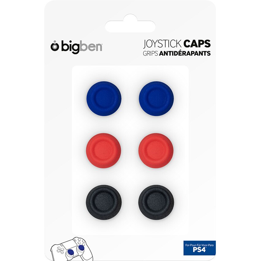 Set Thumb grip BigBen pentru Controller PS4 - 3 perechi Albastru, Rosu, negru