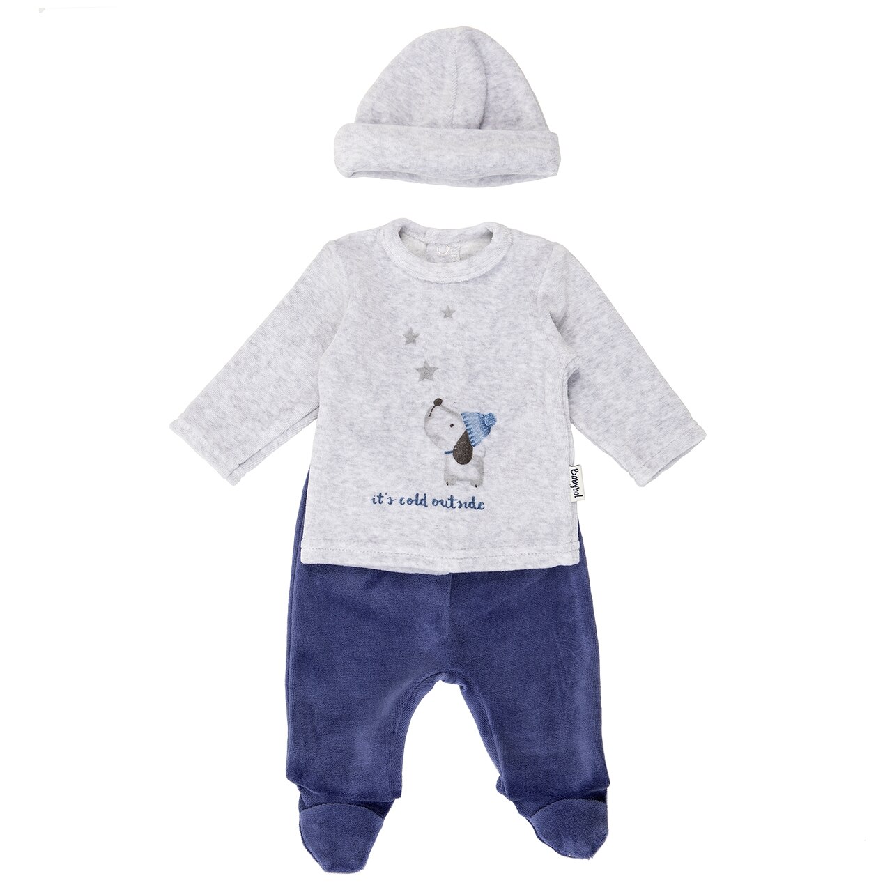 Set 3 piese Babybol , bluza, caciula si pantaloni cu botosei, gri/navy, 0 luni, 50 cm