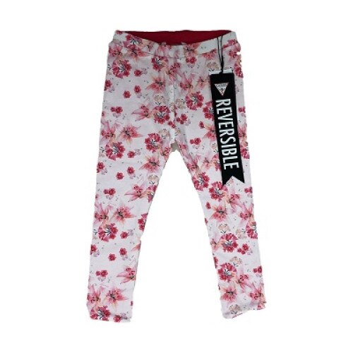 Pantaloni fete Guess, tip colant,reversibil, roz cu alb, cu imprimeu, Roz/Alb