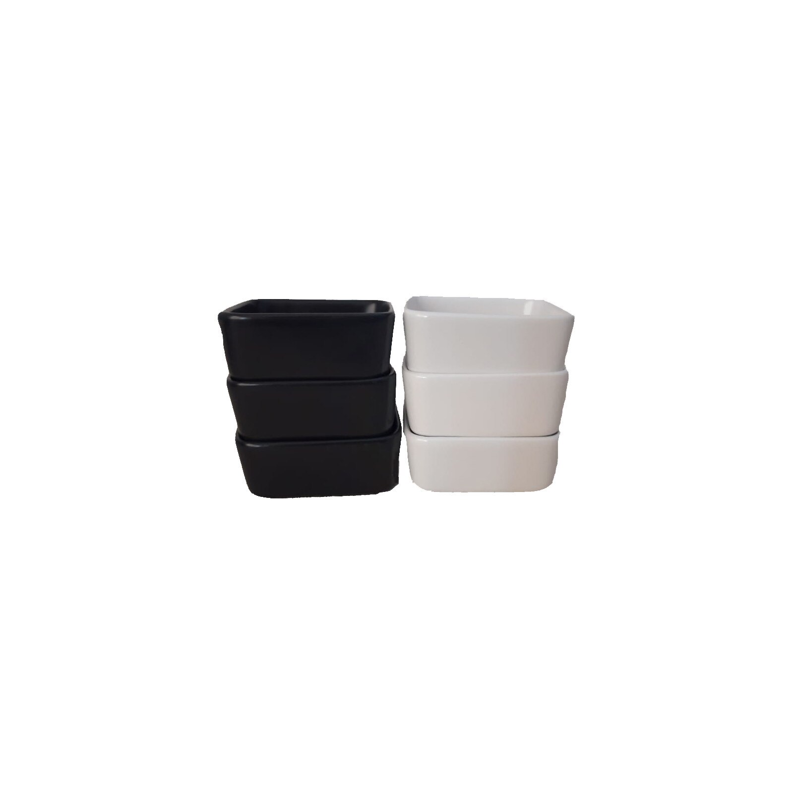 Set 6 boluri pentru desert din ceramica, Alb- Negru, 9 x 9 cm